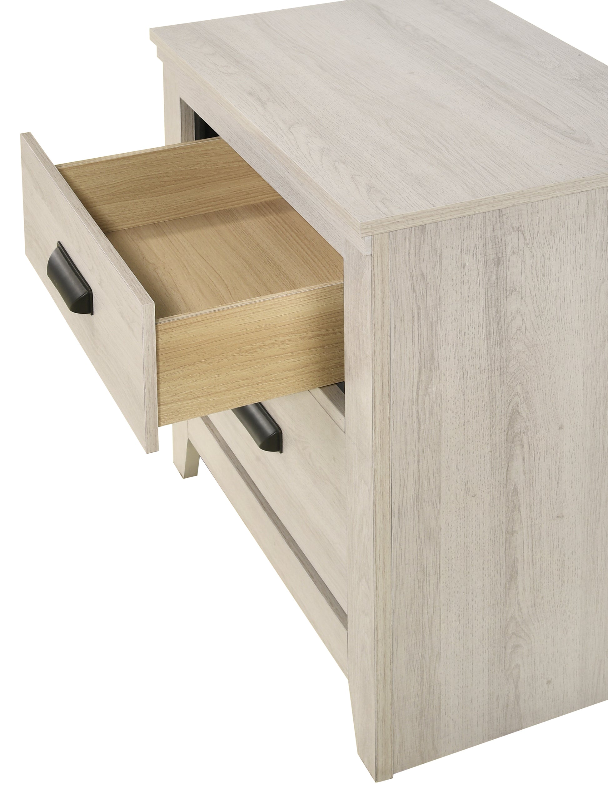 Contemporary 2 Drawer Nightstand End Table Beige White Finish Two Storage Drawers Bedroom Furniture Beige Wood