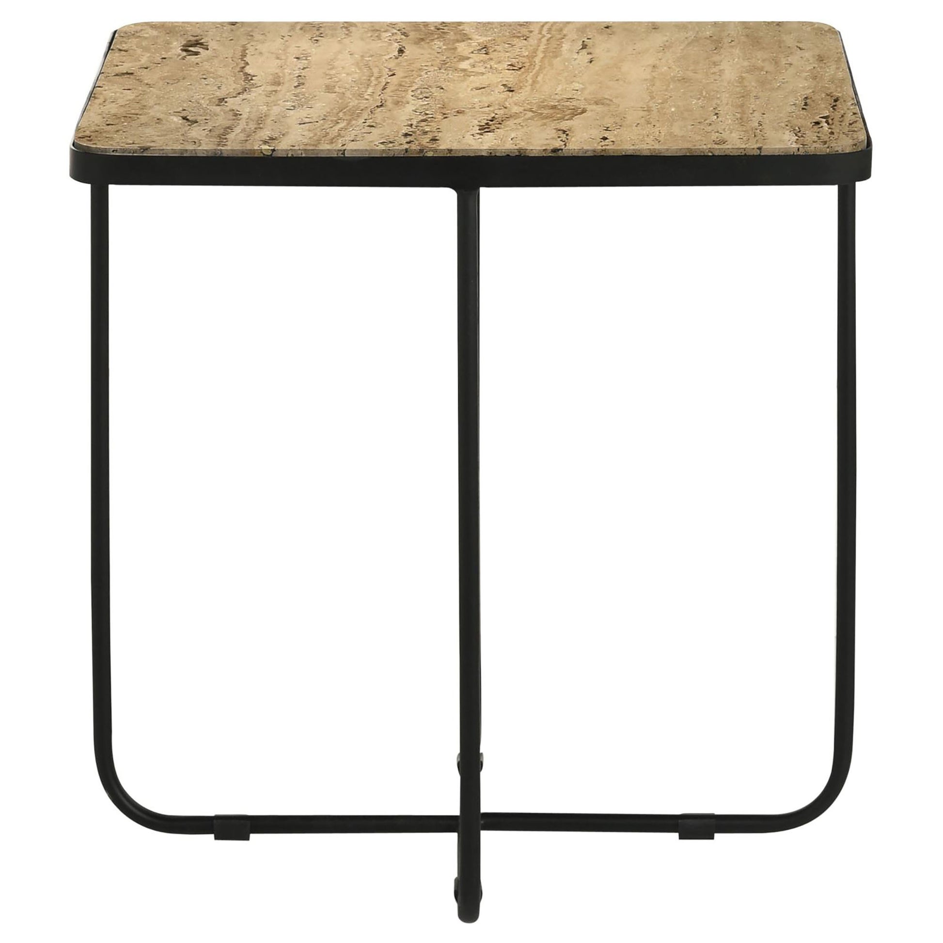 Travertine And Black Accent Table Brown Primary Living Space Contemporary,Modern Square Coffee & End Tables Stone Sled