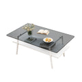 Rectangle Coffee Table, Tempered Glass Tabletop With White Metal Legs, Modern Table For Living Roomgray Glass Gray Tempered Glass