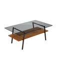 Rectangle Coffee Table, Tempered Glass Tabletop With Black Metal Legs, Modern Table For Living Roomgray Glass Gray Tempered Glass