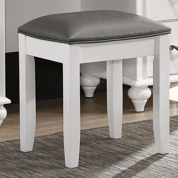 White Vanity Stool With Padded Seat Grey Bar Stools & Counter Stools Bedroom Rectangular Glam Armless Rubberwood Wood