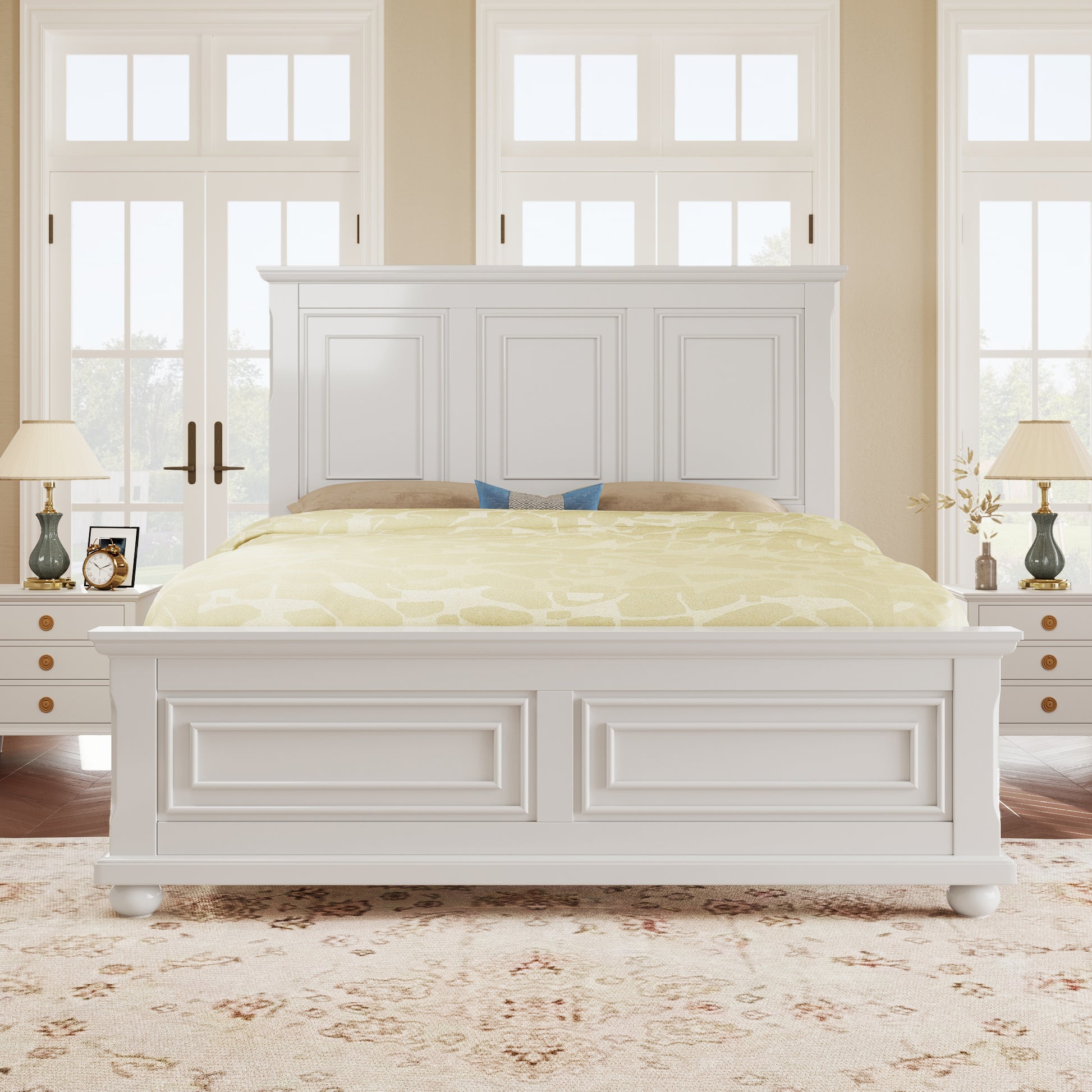 Traditional Town And Country Style Pinewood Vintage King Bed, White King White Pine