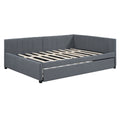 Full Size Upholstered Daybed With Trundle Sofa Bed Frame No Box Spring Needed, Linen Fabric Gray Gray Linen