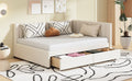 Full Size Upholstered Daybed With 2 Storage Drawers Sofa Bed Frame No Box Spring Needed, Linen Fabric Beige Beige Linen