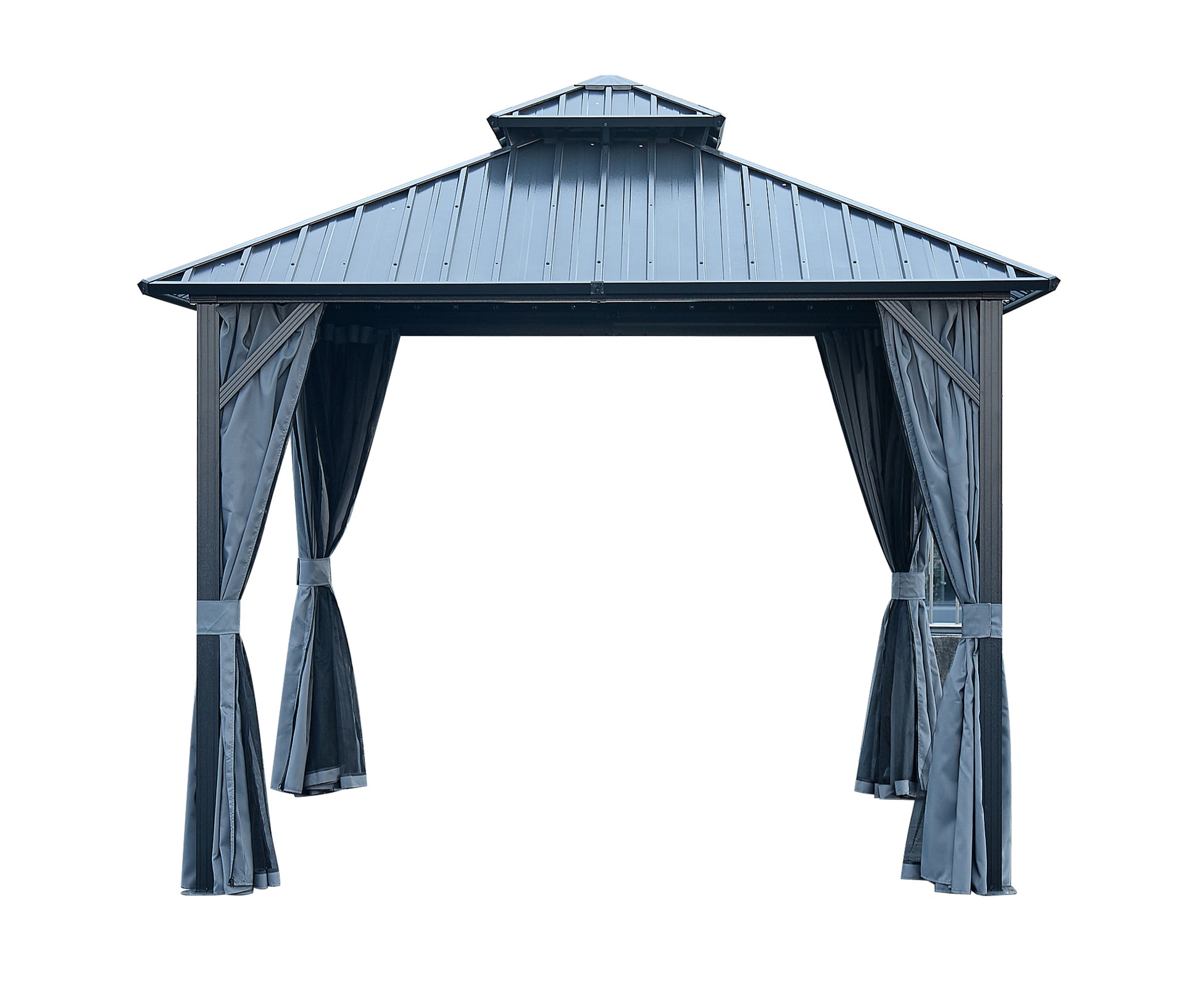 10*10Ft Patic Gazebo,Alu Gazebo With Steel Canopy,Outdoor Permanent Hardtop Gazebo Canopy For Patio, Garden, Backyard Gray Aluminium