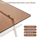 Rectangle Coffee Table, Tempered Glass Tabletop With White Metal Legs, Modern Table For Living Roombrown Glass Brown Tempered Glass