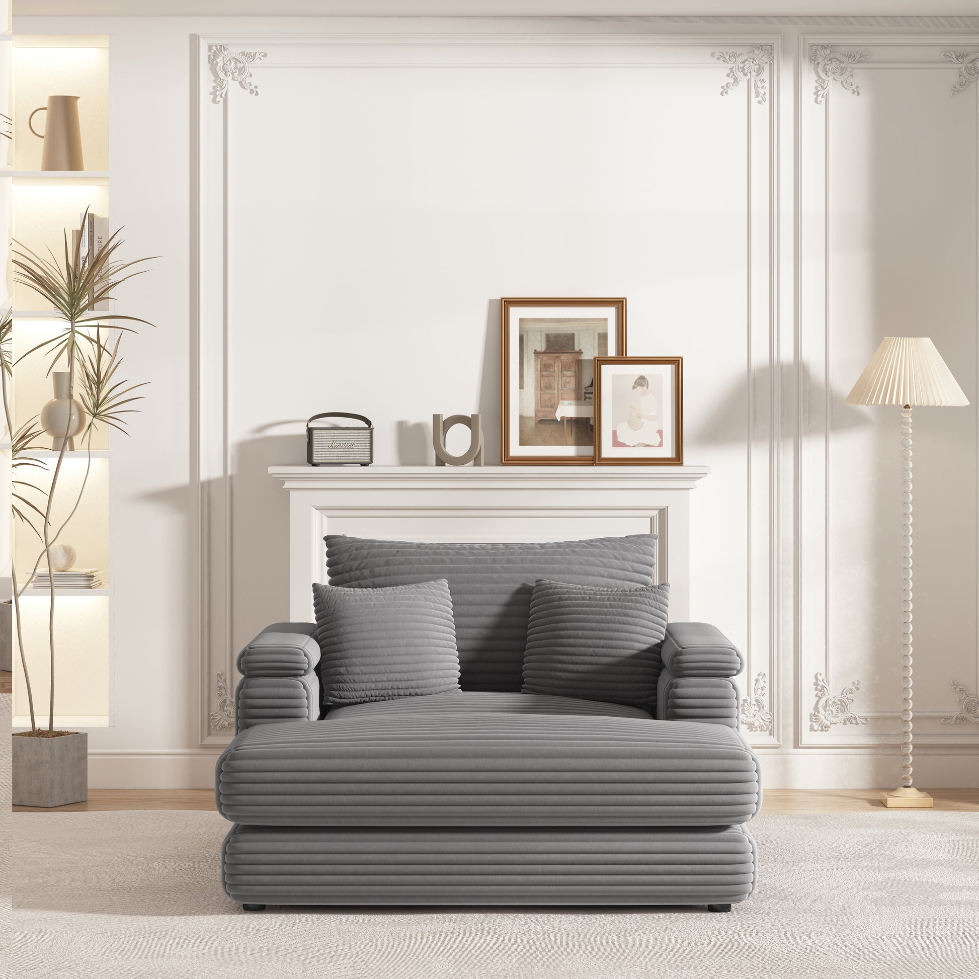 43.3 Inch Corduroy Single Sofa With A Back Pillow2 Toss Pillows And A Ottoman ,Comfy Sofa Deep Seat Couch For Living Room Grey Corduroy 1 Seat