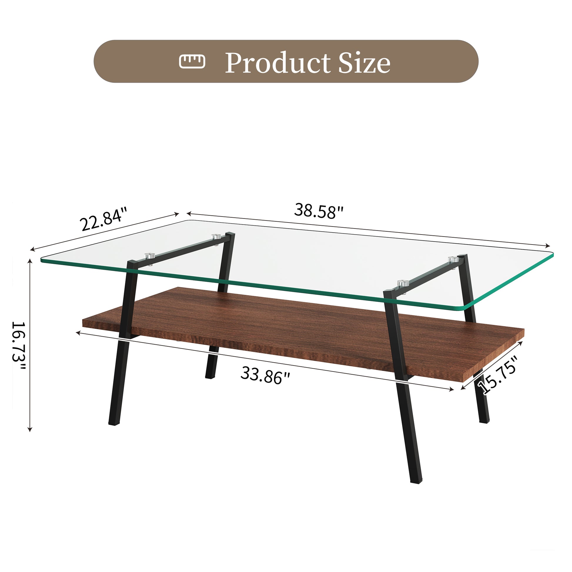 Rectangle Coffee Table, Tempered Glass Tabletop With Black Metal Legs, Modern Table For Living Roomtransparent Glass Transparent Tempered Glass