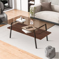 Rectangle Coffee Table, Tempered Glass Tabletop With Black Metal Legs, Modern Table For Living Roombrown Glass Brown Tempered Glass