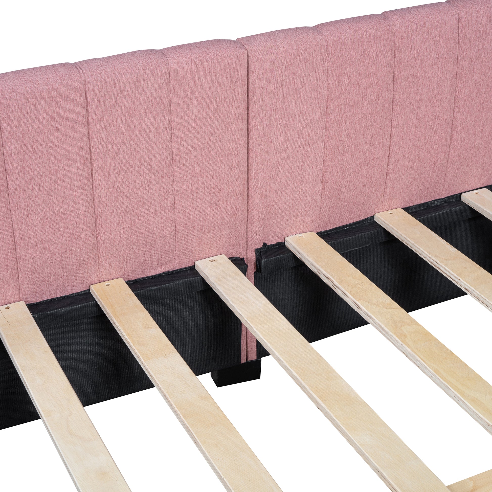 Full Size Upholstered Daybed With 2 Storage Drawers Sofa Bed Frame No Box Spring Needed, Linen Fabric Pink Full Pink Linen