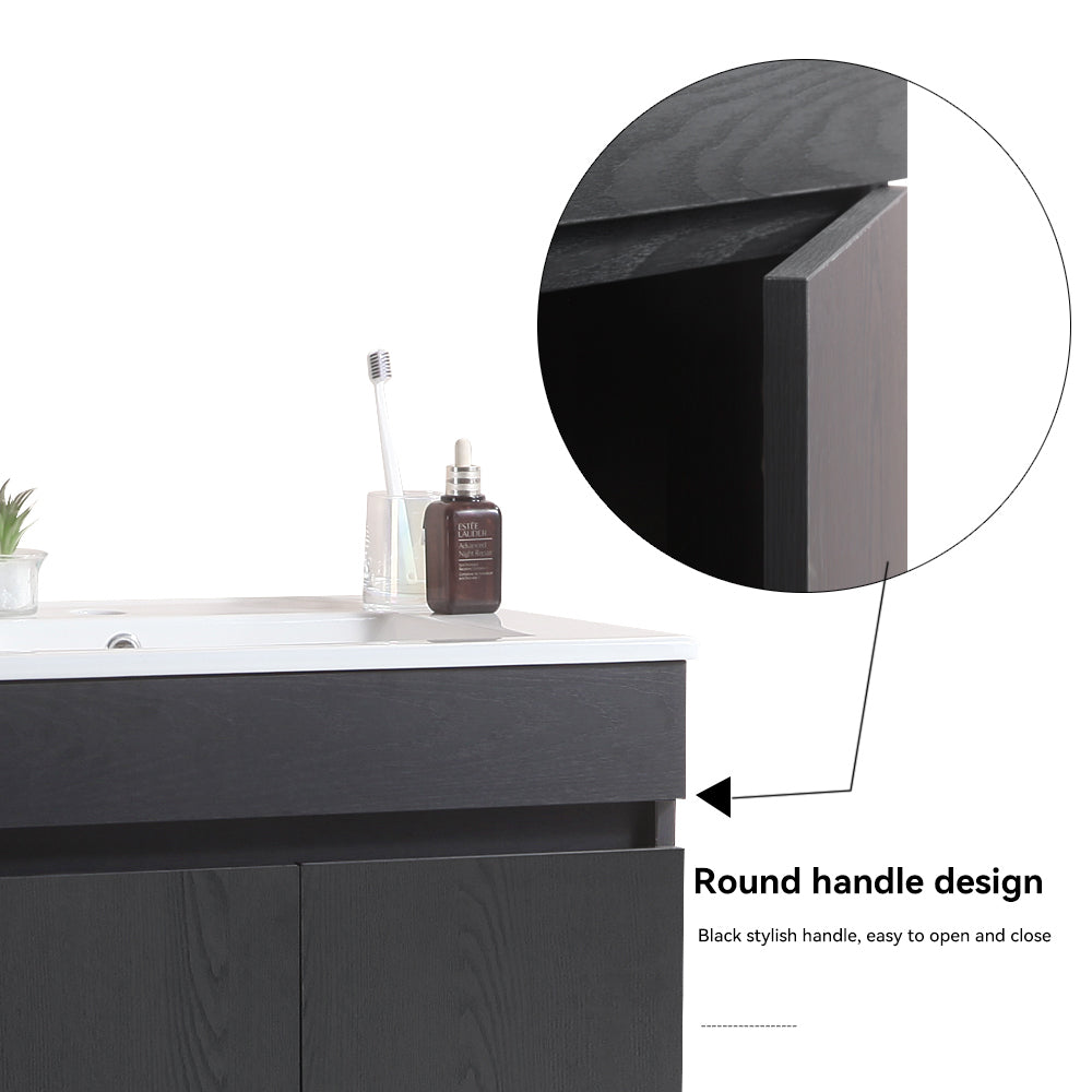 24 Inch Wall Mounted Bathroom Vanity with White black-solid wood