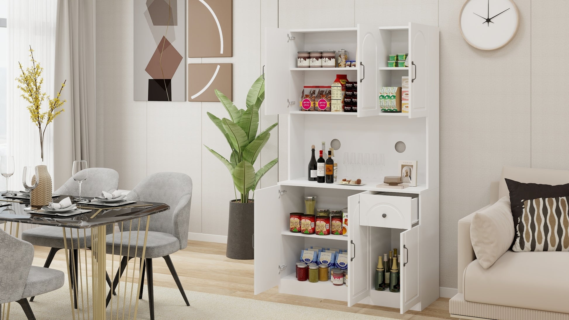 71" Kitchen Pantry Storage Cabinet with Microwave