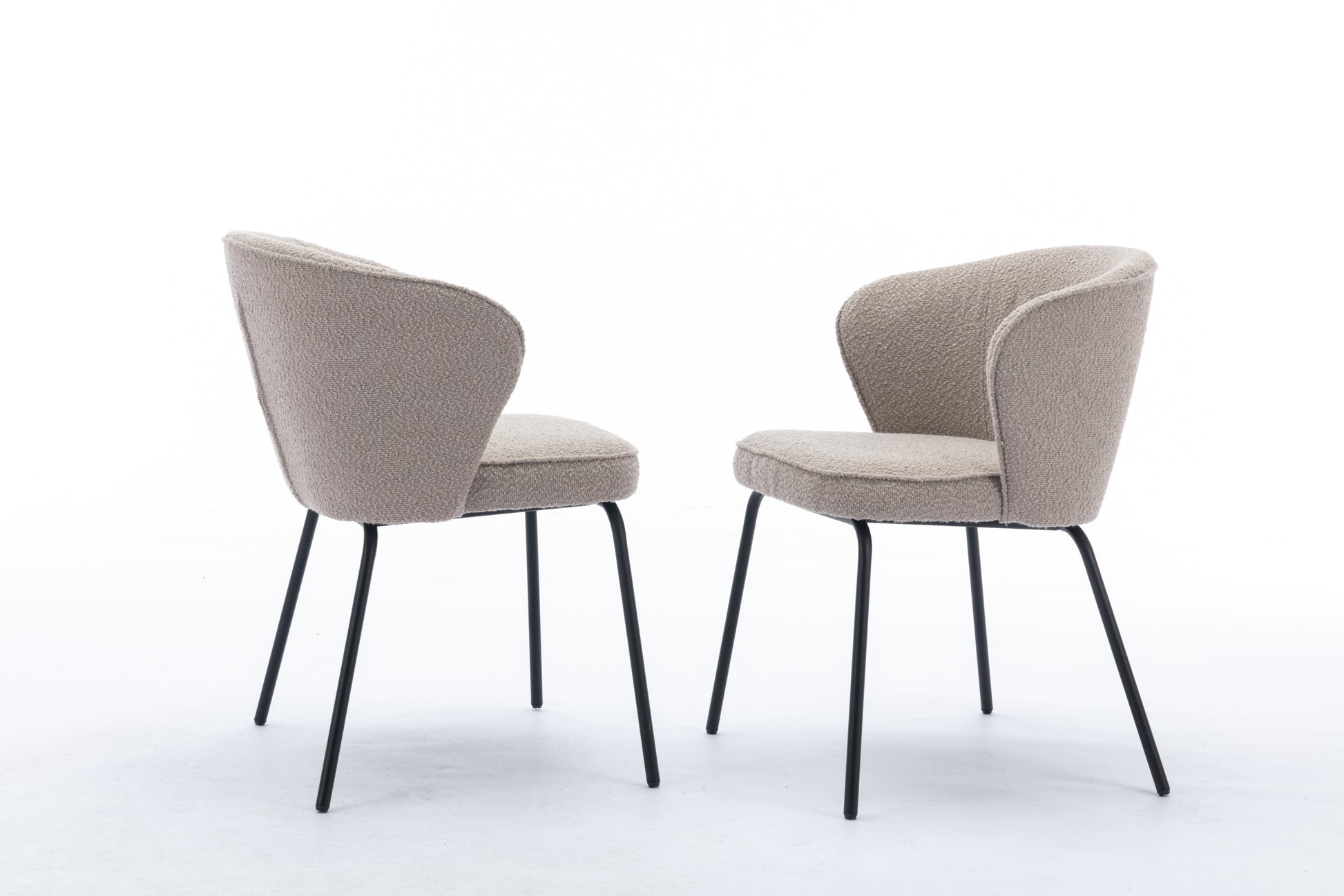 042 Set Of 2 Boucle Fabric Dining Chairs With Black Metal Legs,Light Coffee Wood Light Coffee Dining Room Foam Wipe Clean Modern Dining Chairs Wing Back Foam Boucle