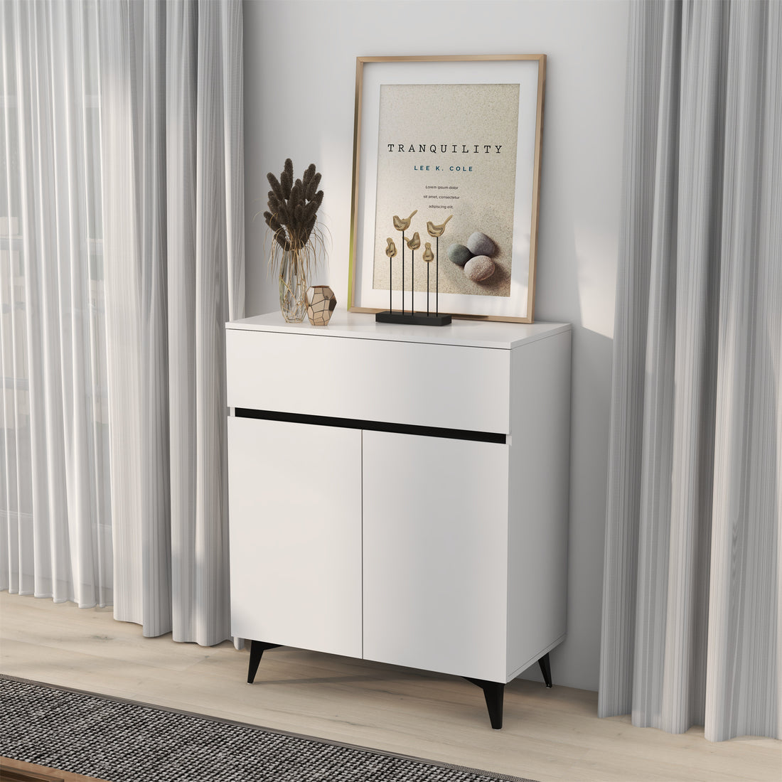Two Doors And One Drawer Modern Accent Cabinet -