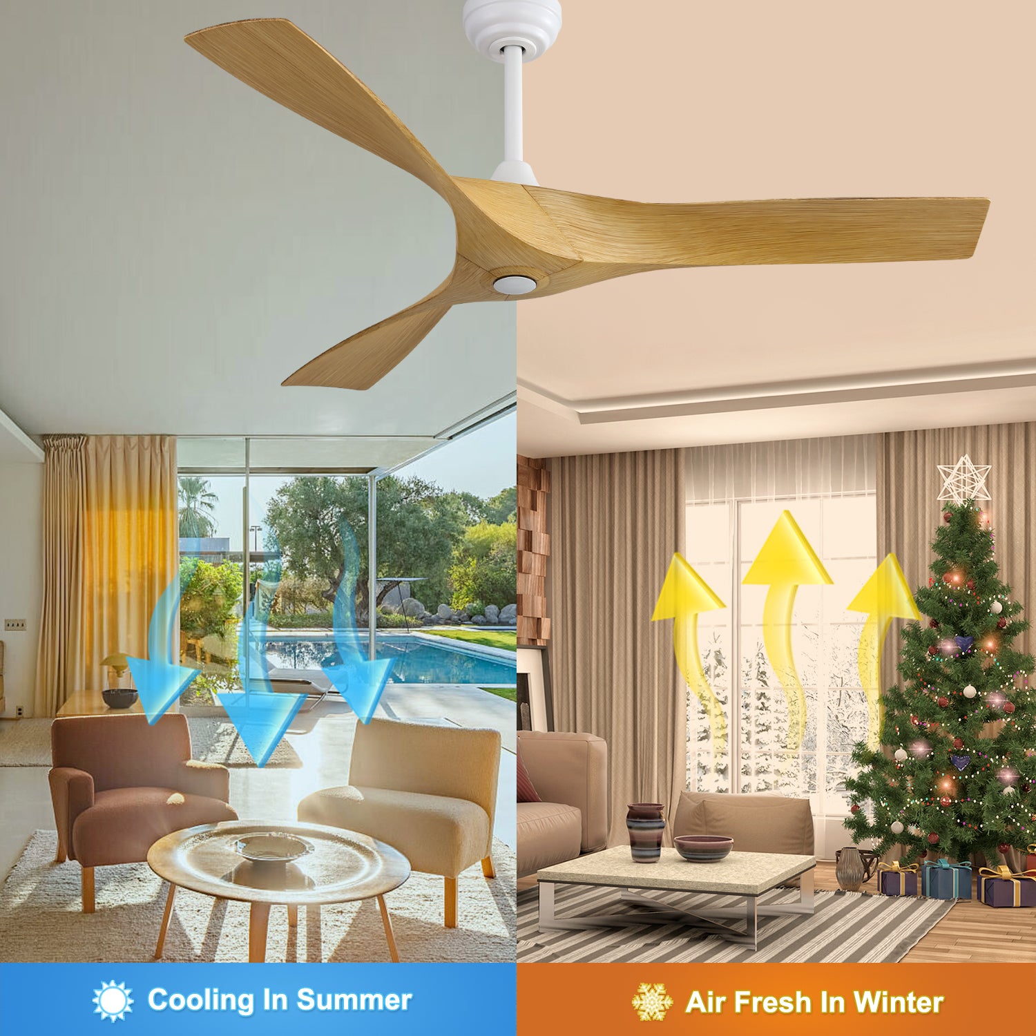 52 Inch Modern Ceiling Fan With 3 ABS Blades Remote white-abs