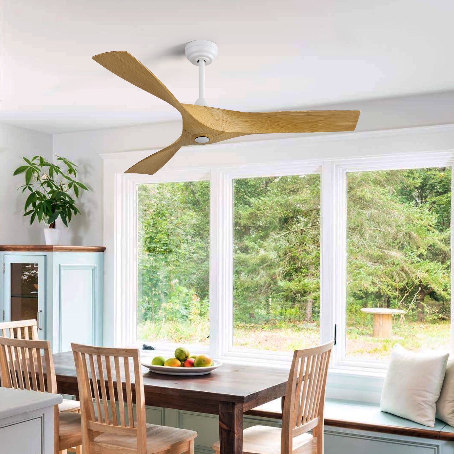 52 Inch Modern Ceiling Fan With 3 ABS Blades Remote white-abs