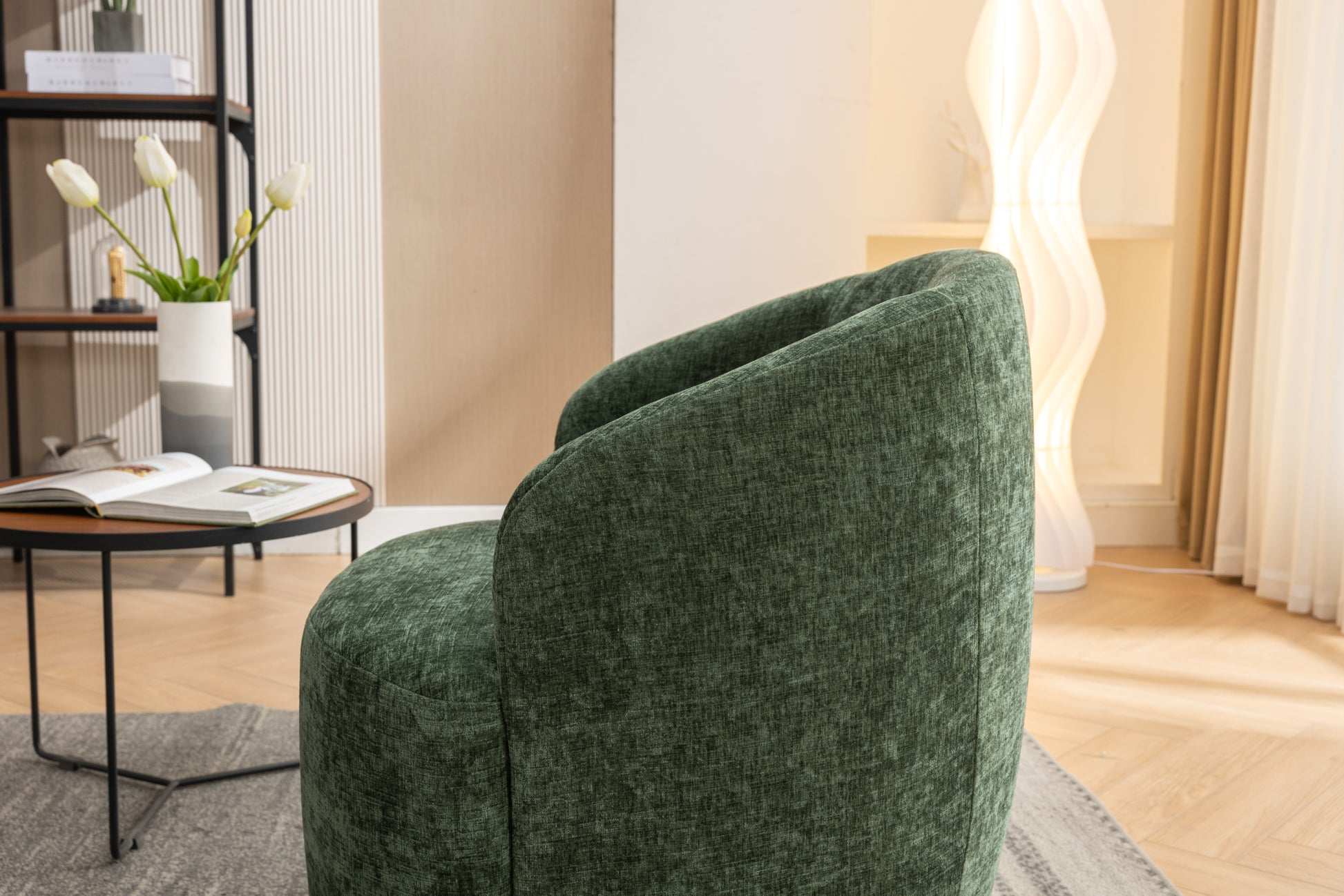 037 Chenille Fabric Swivel Accent Armchair Barrel Chair With Black Powder Coating Metal Ring,Green Green Primary Living Space Modern Eucalyptus Foam Chenille