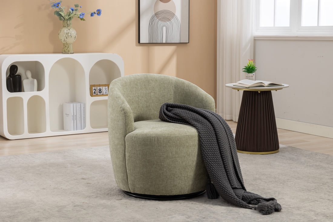 037 Chenille Fabric Swivel Accent Armchair Barrel Chair With Black Powder Coating Metal Ring,Light Green Light Green Primary Living Space Modern Eucalyptus Foam Chenille