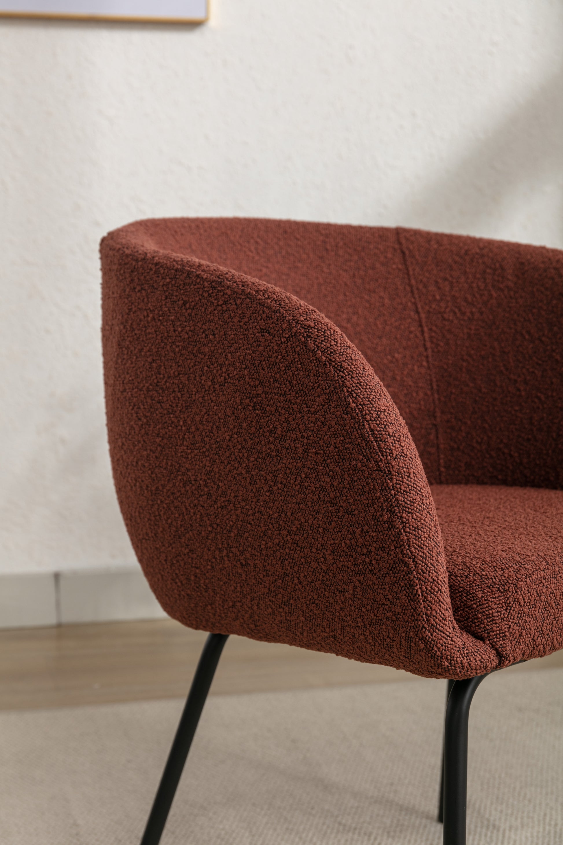 040 Set Of 2 Boucle Fabric Dining Chairs With Black Metal Legs,Wine Red Wood Wine Red Dining Room Foam Wipe Clean Modern Dining Chairs Wing Back Foam Boucle