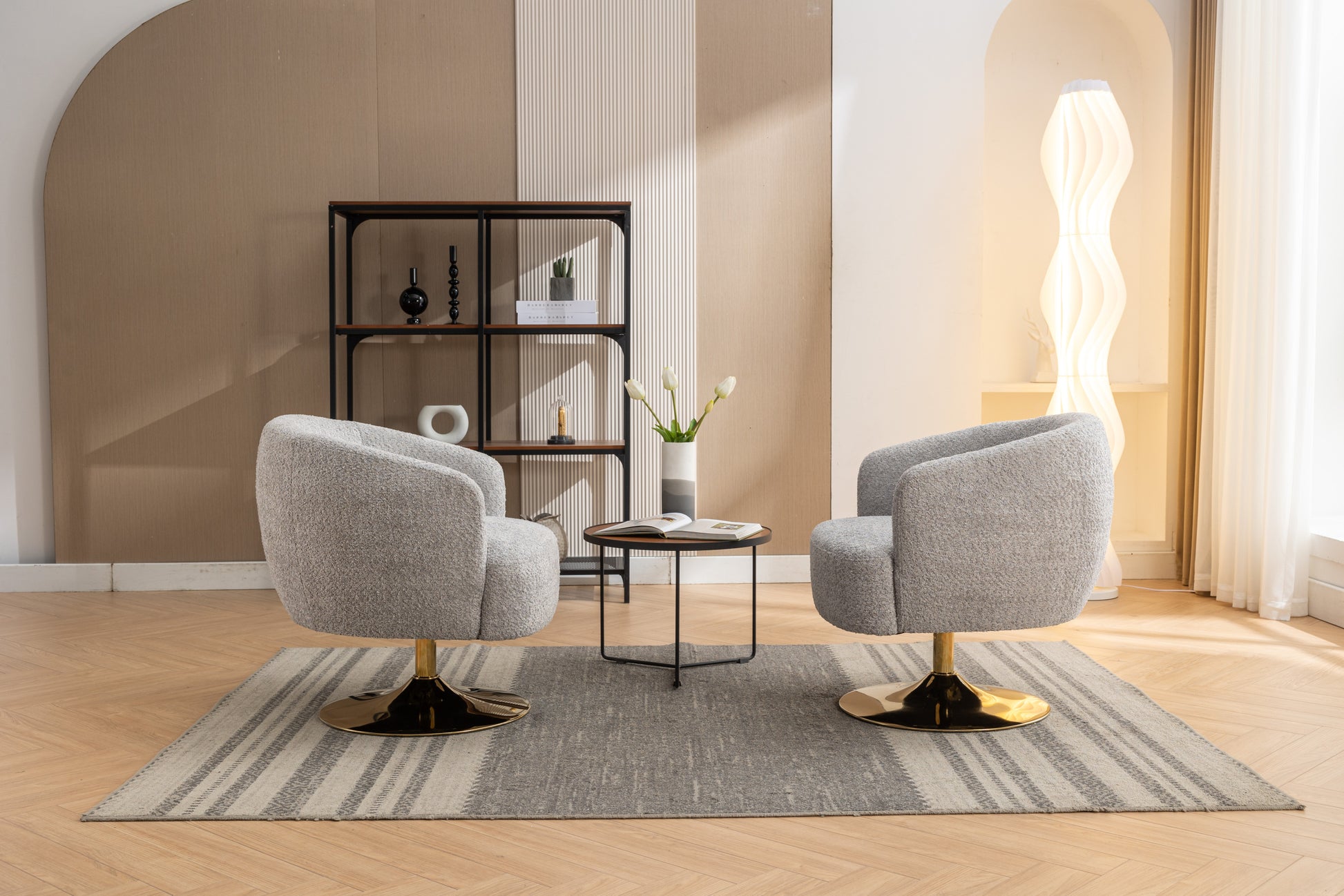 048 Chenille Fabric Accent Swivel Chair With Gold Metal Round Base,Light Gray Light Gray White Primary Living Space Modern Eucalyptus Foam Chenille