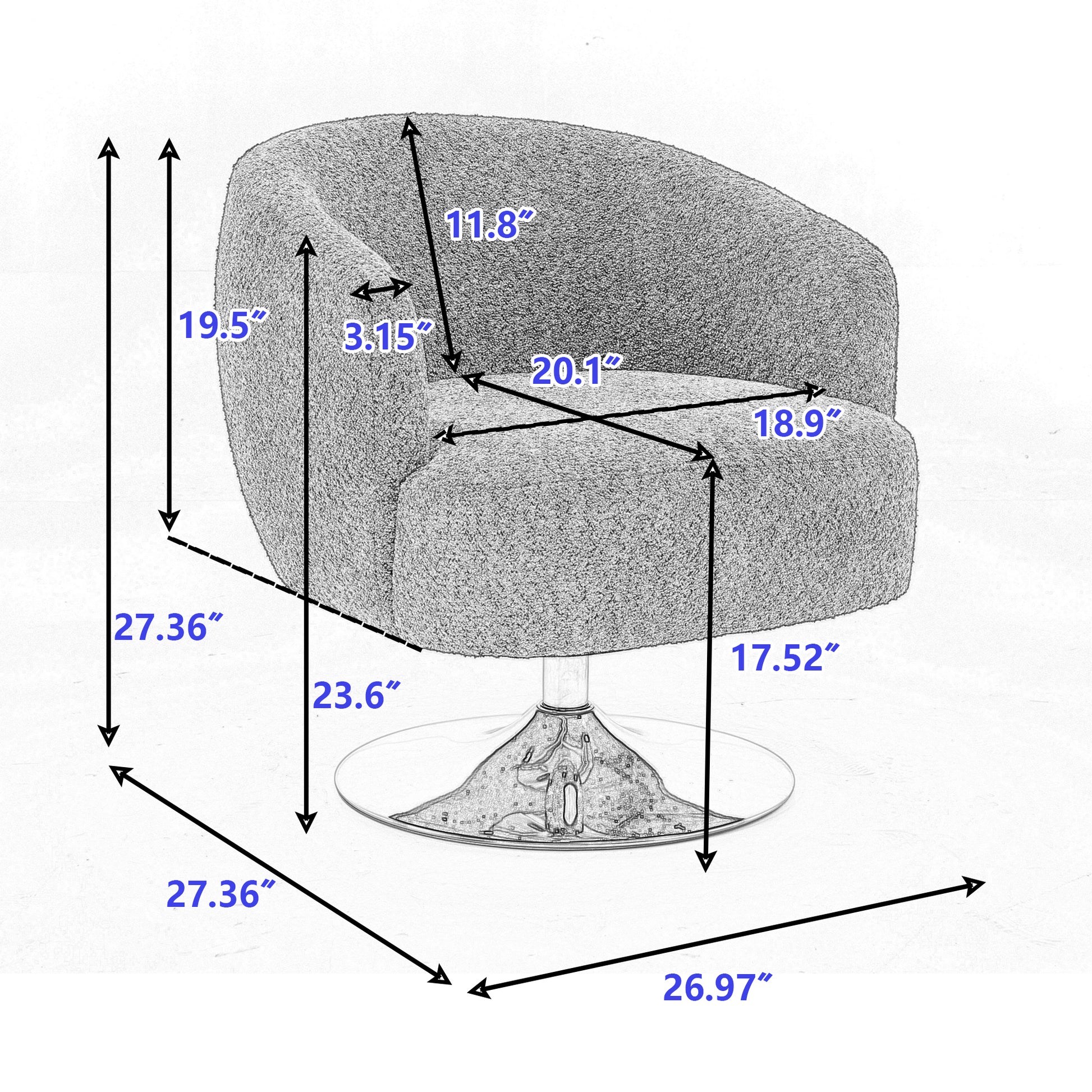 048 Chenille Fabric Accent Swivel Chair With Gold Metal Round Base,White White Primary Living Space Modern Eucalyptus Foam Chenille