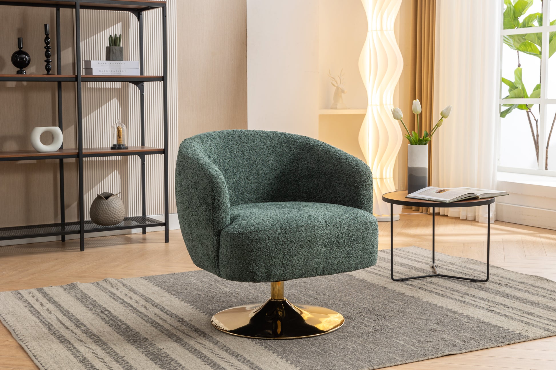 048 Chenille Fabric Accent Swivel Chair With Gold Metal Round Base,Green Green White Primary Living Space Modern Eucalyptus Foam Chenille
