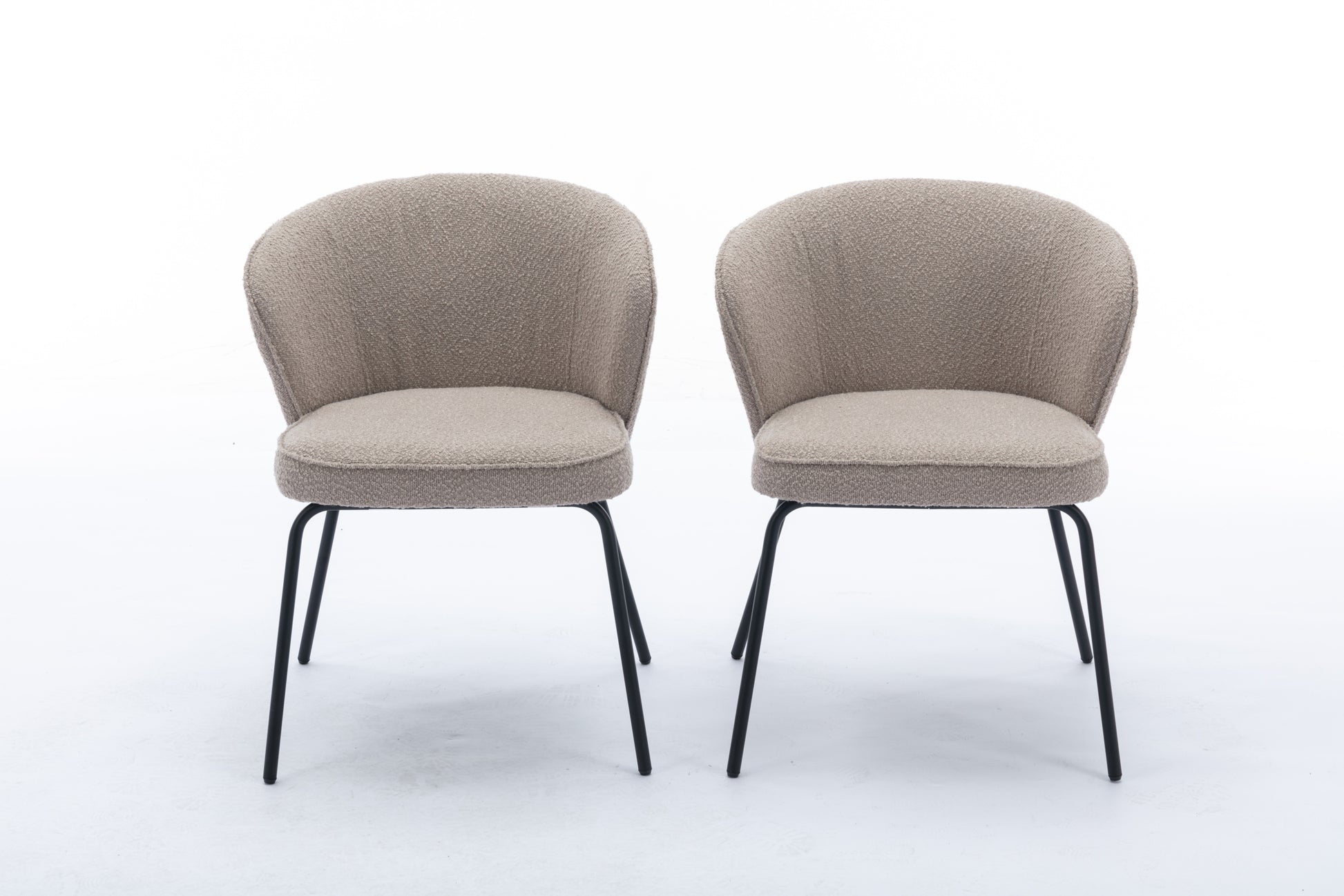 042 Set Of 2 Boucle Fabric Dining Chairs With Black Metal Legs,Light Coffee Wood Light Coffee Dining Room Foam Wipe Clean Modern Dining Chairs Wing Back Foam Boucle