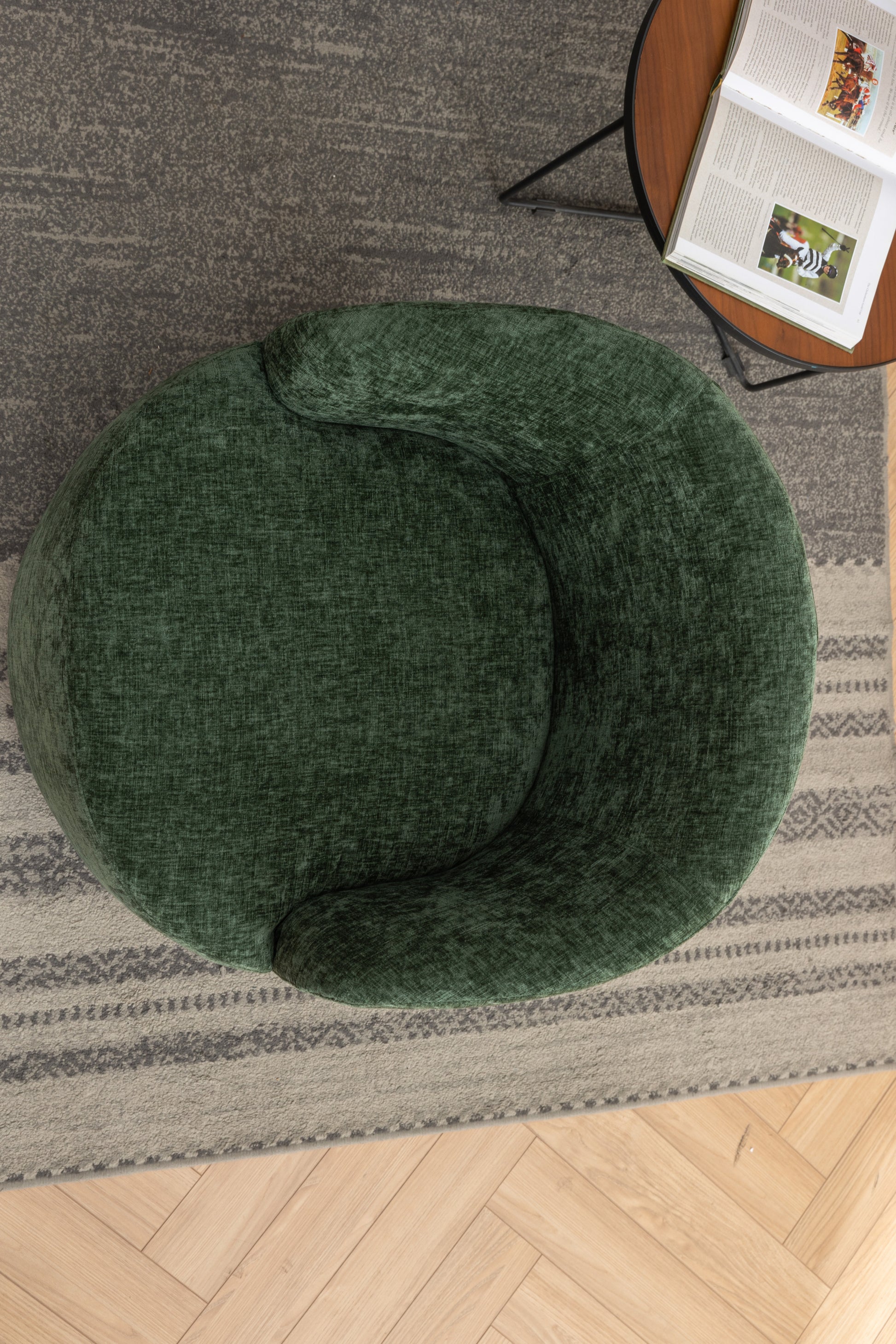 037 Chenille Fabric Swivel Accent Armchair Barrel Chair With Black Powder Coating Metal Ring,Green Green Primary Living Space Modern Eucalyptus Foam Chenille