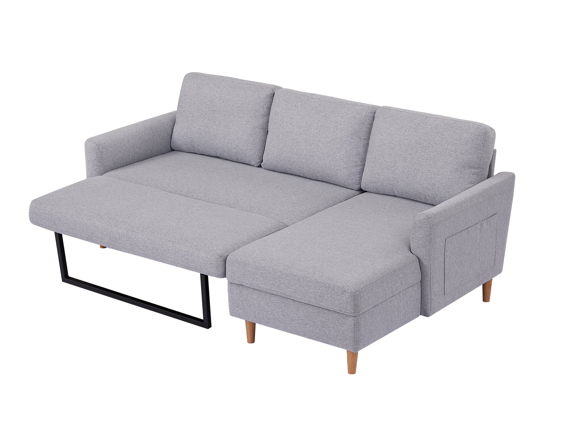 Adjustable L Shaped Sofa Bed With Chaise Light Grey, Upholstered Fabric Sleeper Sectional Sofa With Chaise Modern Craftsman Fashion Sofa Set, Apartment Living Room Sofa With For Small Space Light Gray Fabric