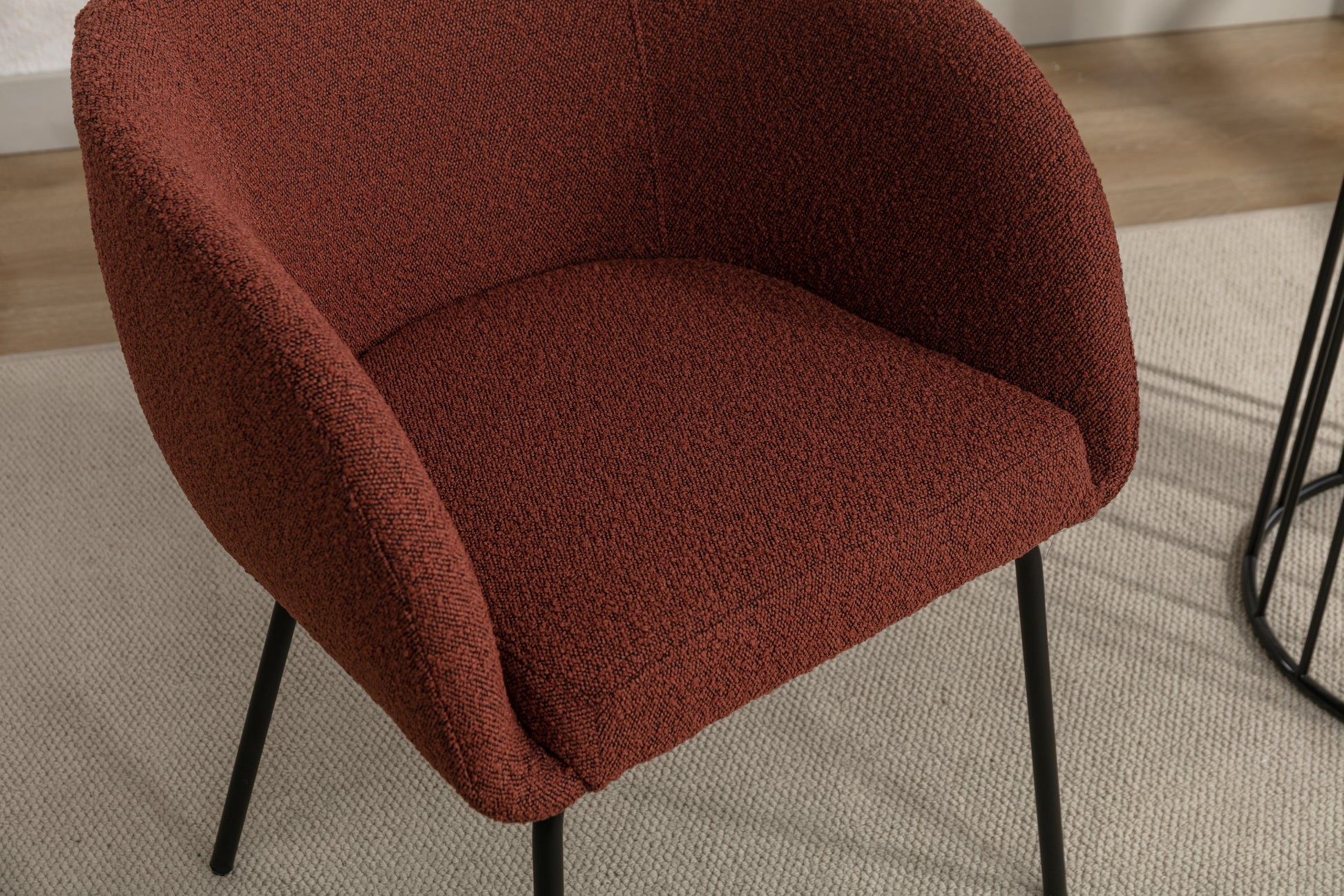 039 Set Of 1 Boucle Fabric Dining Chair With Black Metal Legs,Wine Red Wood Wine Red Dining Room Foam Wipe Clean Modern Dining Chairs Wing Back Foam Boucle