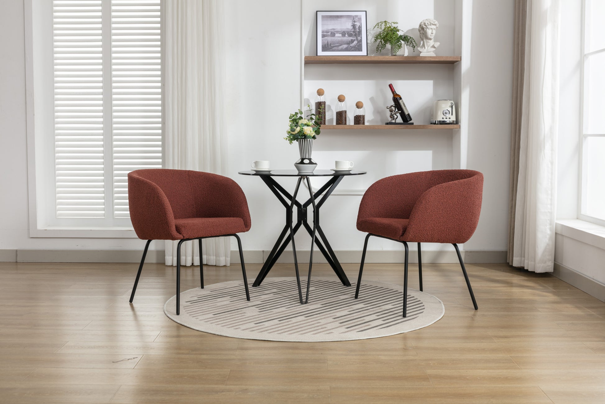 040 Set Of 2 Boucle Fabric Dining Chairs With Black Metal Legs,Wine Red Wood Wine Red Dining Room Foam Wipe Clean Modern Dining Chairs Wing Back Foam Boucle