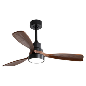 48 Inch Low Profile Ceiling Fan Dc 3 Solid Wood Fan Blade Noiseless Reversible Motor Remote Control With Light Black Metal & Wood