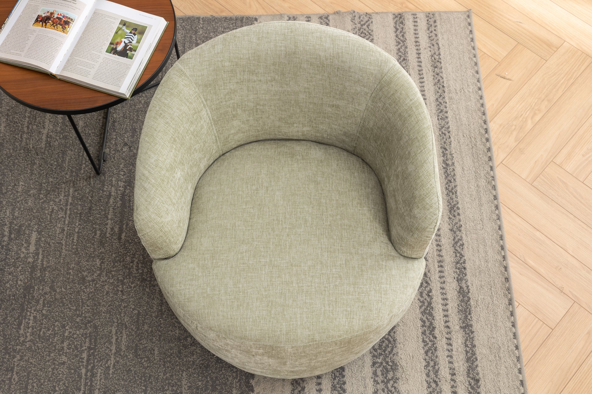 037 Chenille Fabric Swivel Accent Armchair Barrel Chair With Black Powder Coating Metal Ring,Light Green Light Green Primary Living Space Modern Eucalyptus Foam Chenille