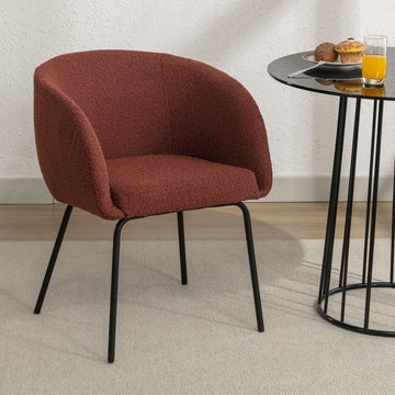 039 Set Of 1 Boucle Fabric Dining Chair With Black Metal Legs,Wine Red Wood Wine Red Dining Room Foam Wipe Clean Modern Dining Chairs Wing Back Foam Boucle