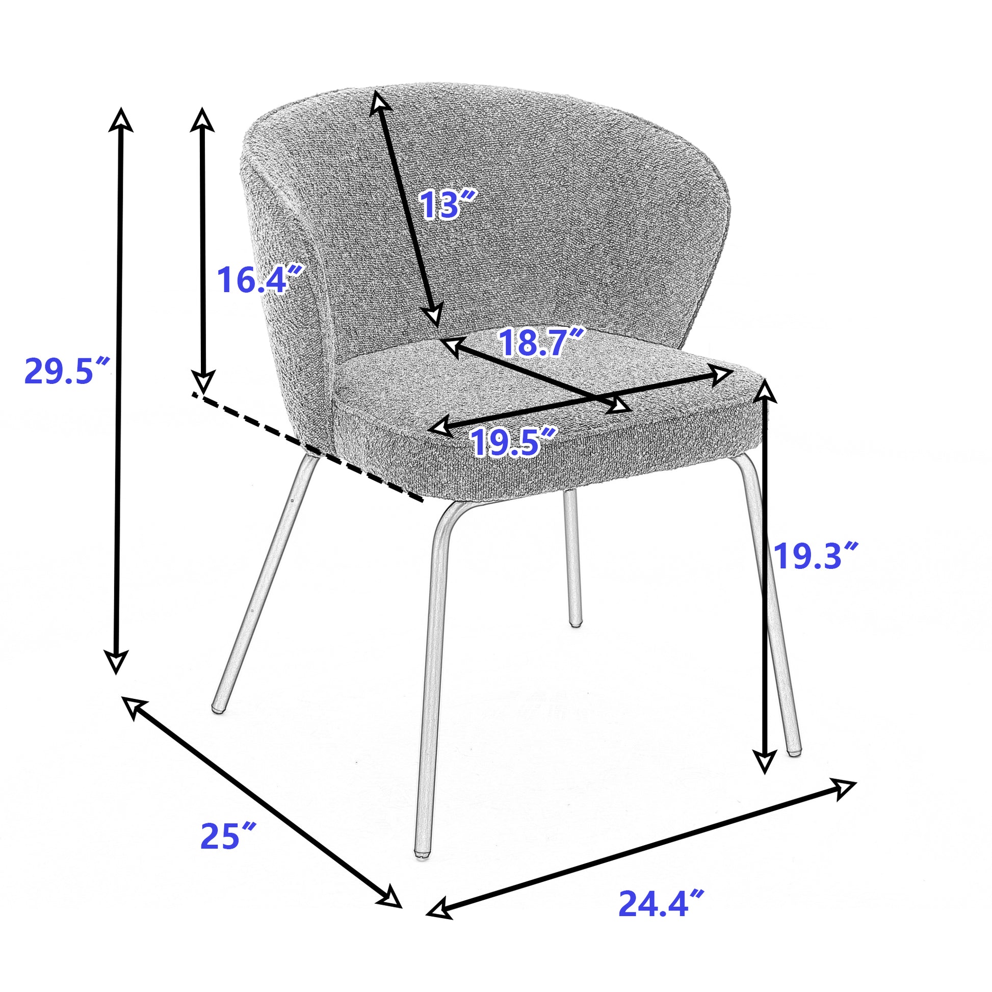 041 Set Of 1 Boucle Fabric Dining Chair With Black Metal Legs,Ivory Wood Ivory Dining Room Foam Wipe Clean Modern Dining Chairs Wing Back Foam Boucle