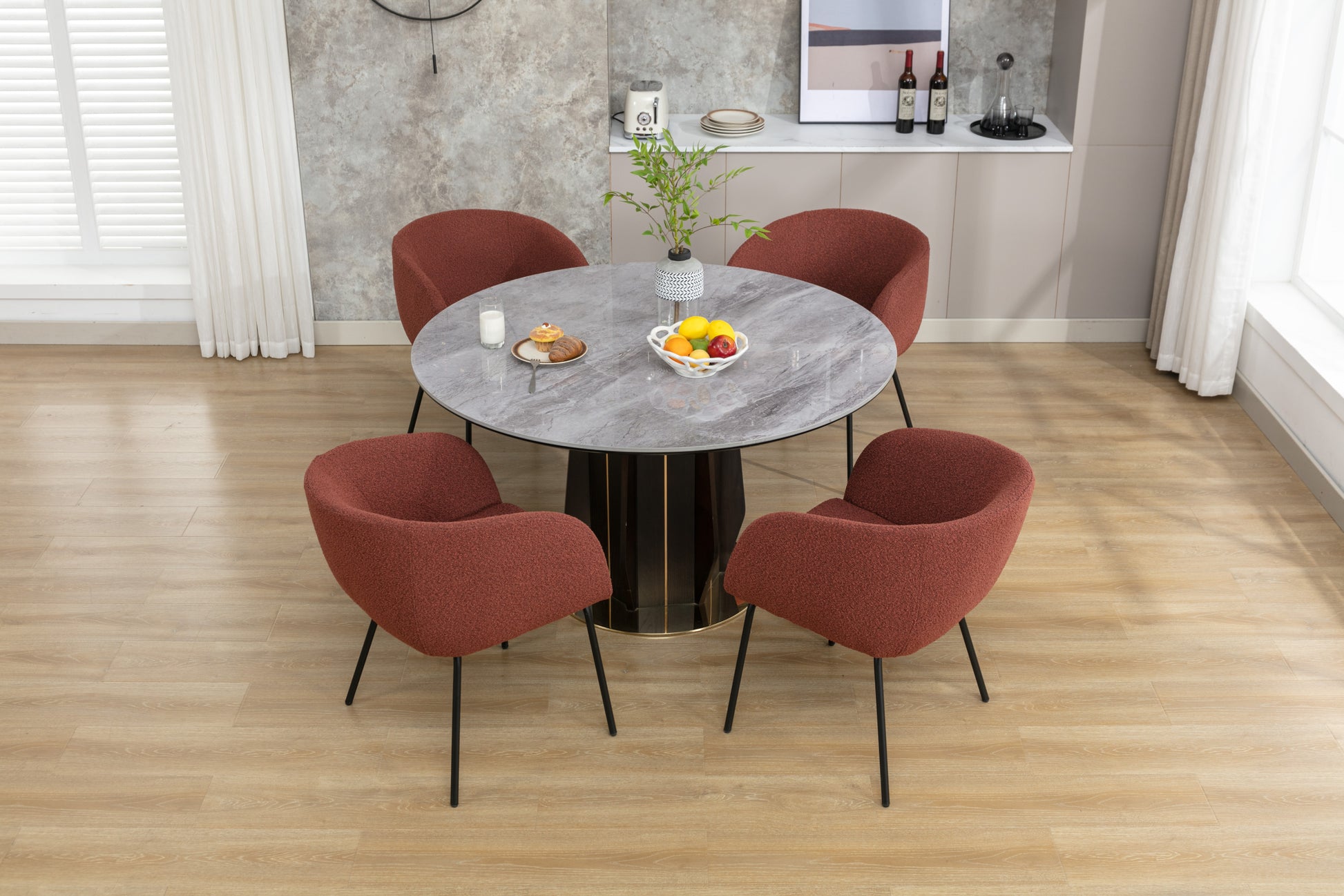 040 Set Of 2 Boucle Fabric Dining Chairs With Black Metal Legs,Wine Red Wood Wine Red Dining Room Foam Wipe Clean Modern Dining Chairs Wing Back Foam Boucle