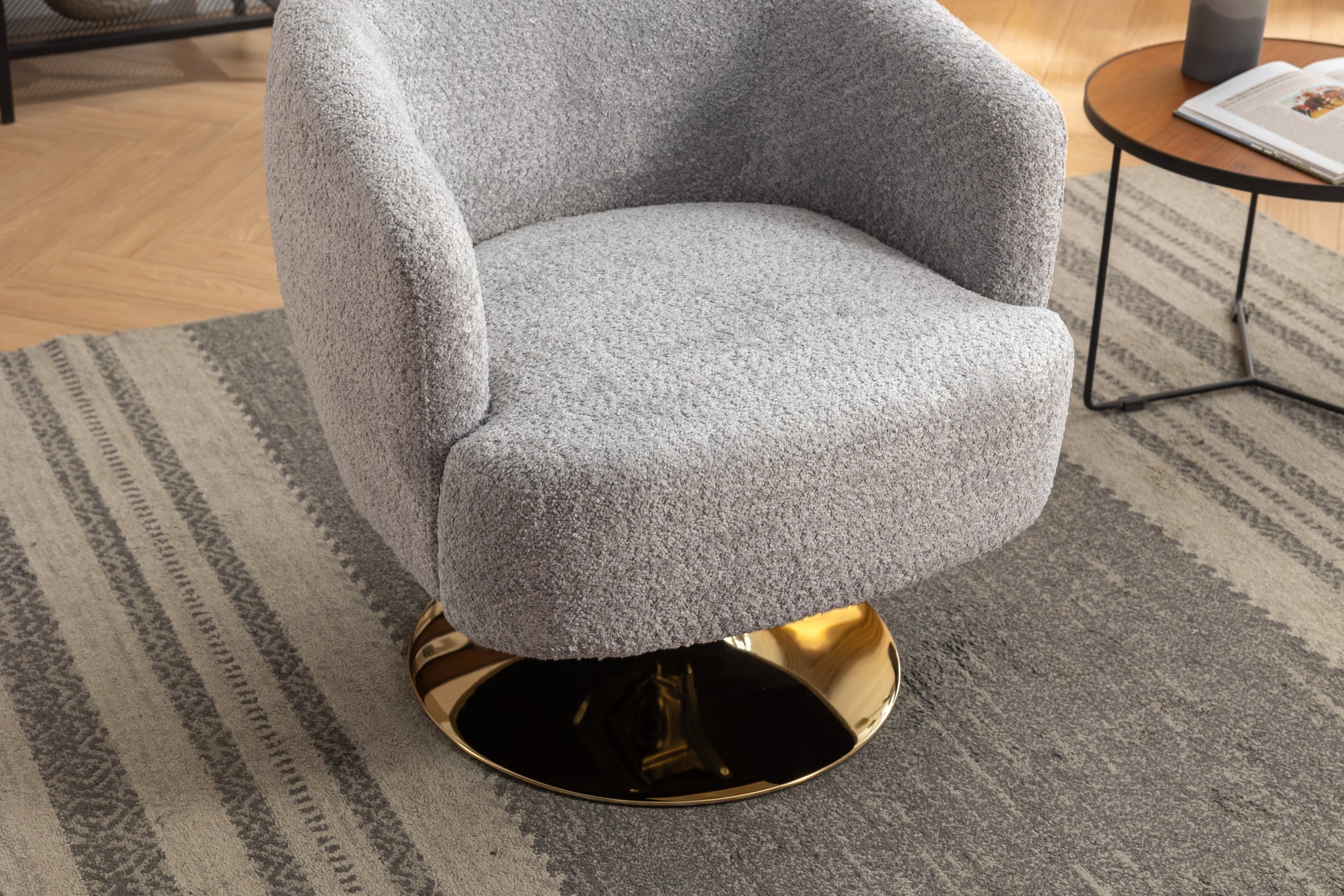 048 Chenille Fabric Accent Swivel Chair With Gold Metal Round Base,Light Gray Light Gray White Primary Living Space Modern Eucalyptus Foam Chenille