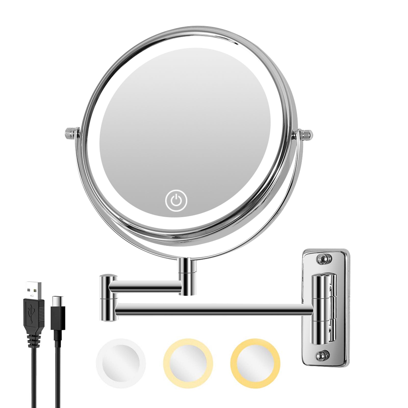 8 Inch Wall Mounted Makeup Mirror, Double Sided 1x 10x chrome-metal