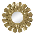 Round Gold Metal Mirror With Trumpet Vine Motif, 37X3