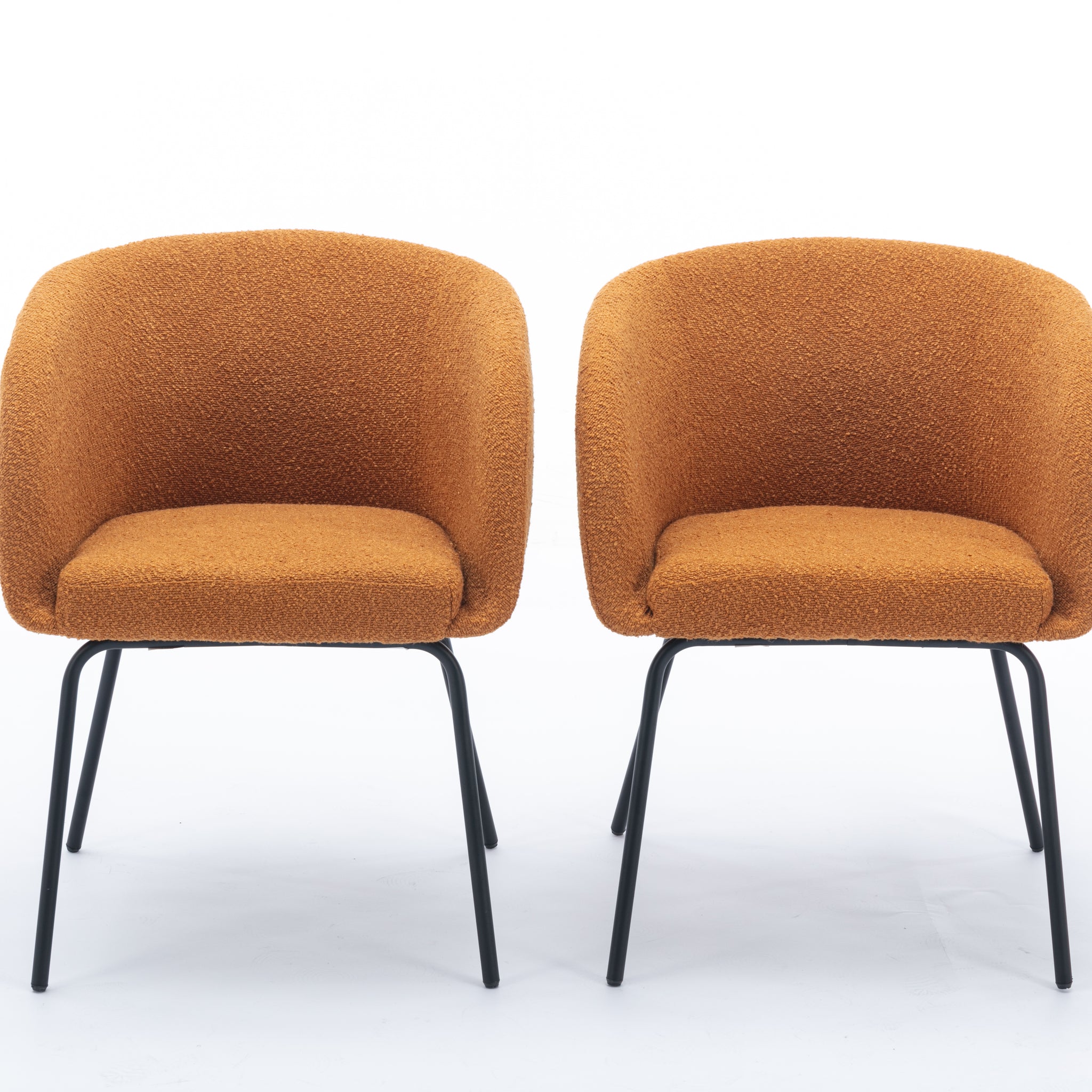 040 Boucle Fabric Dining Chair With Black Metal Legs Set Of 2,Ginger Wood Ginger Dining Room Foam Wipe Clean Modern Dining Chairs Wing Back Foam Boucle