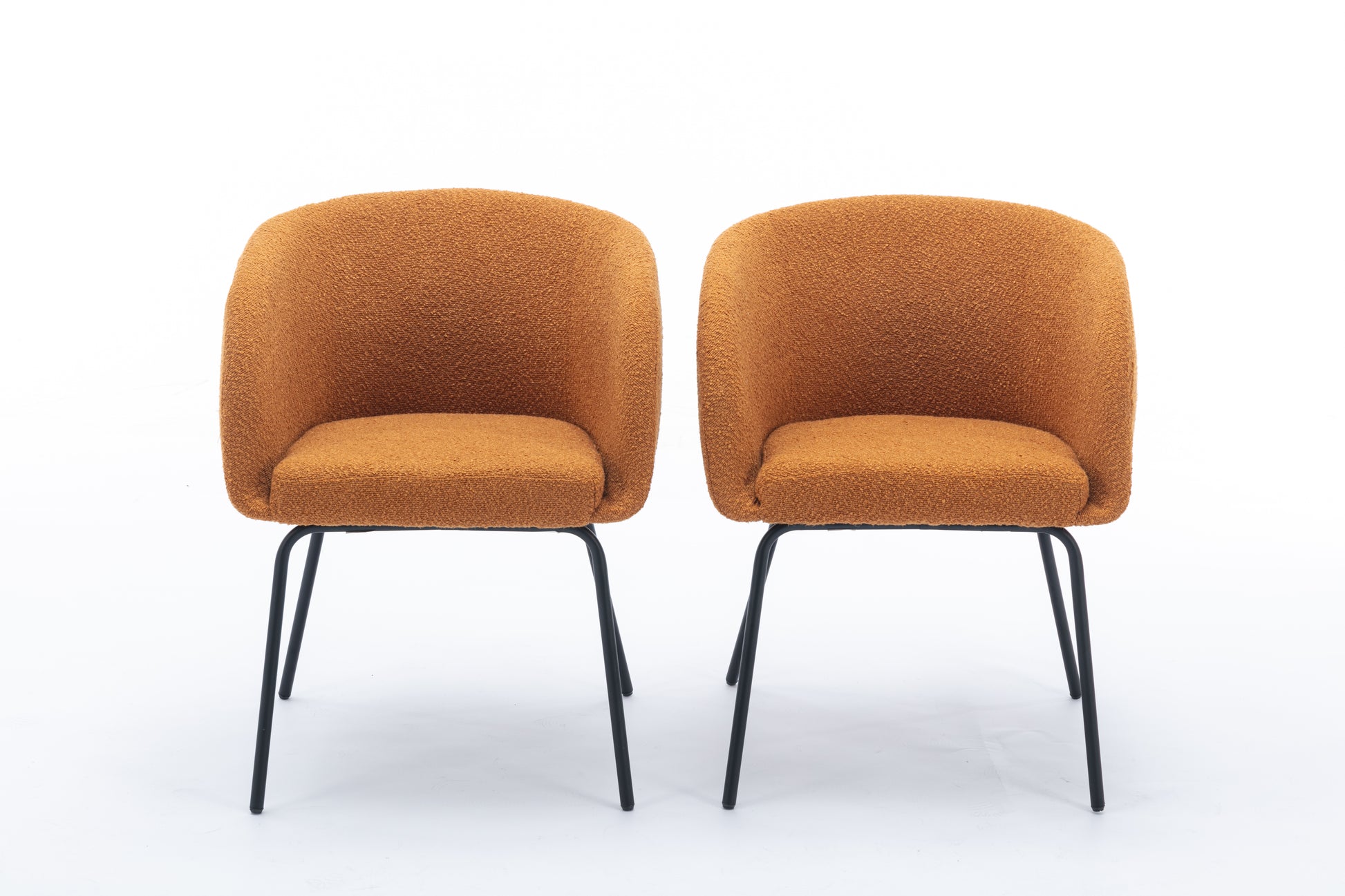 040 Boucle Fabric Dining Chair With Black Metal Legs Set Of 2,Ginger Wood Ginger Dining Room Foam Wipe Clean Modern Dining Chairs Wing Back Foam Boucle