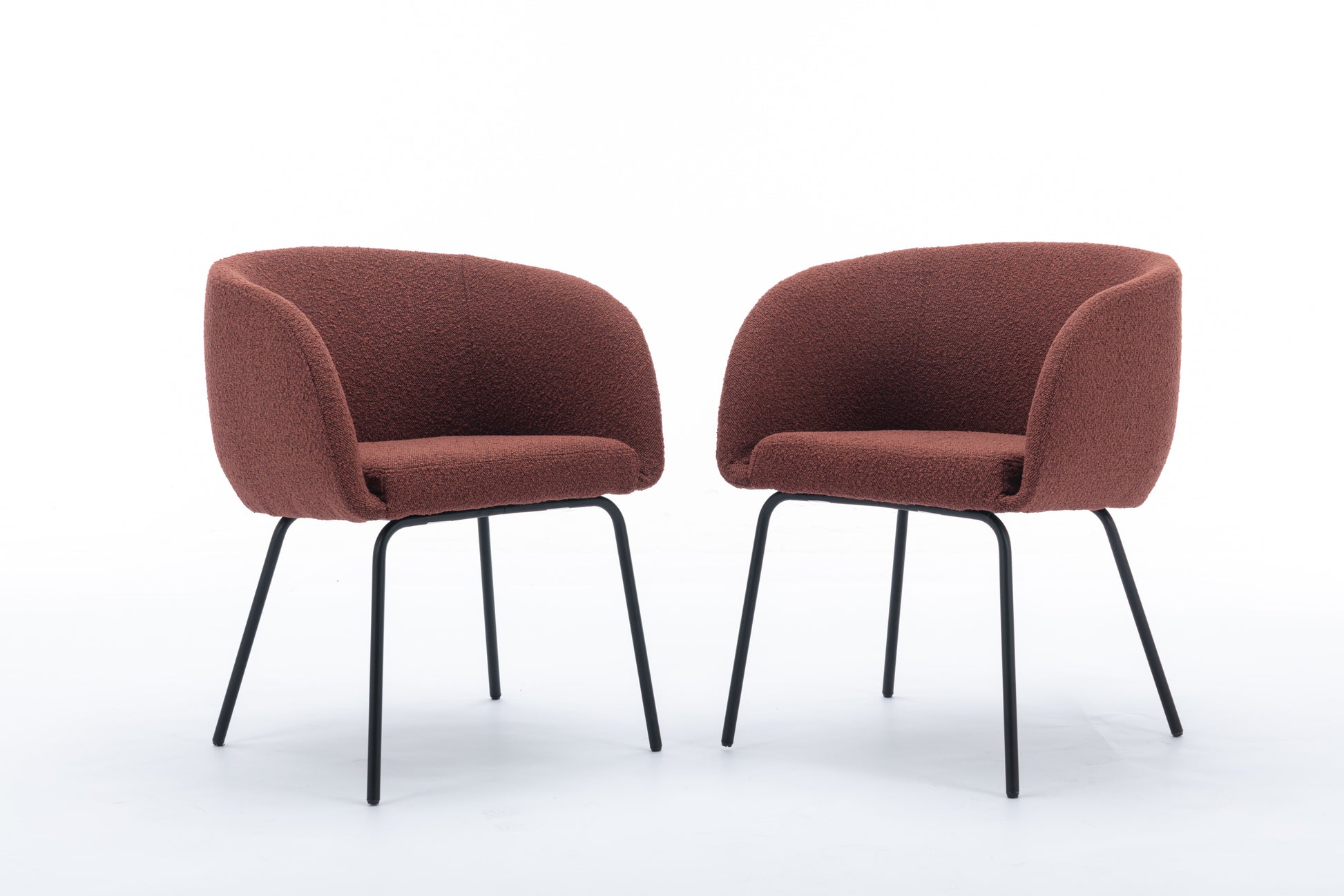 040 Set Of 2 Boucle Fabric Dining Chairs With Black Metal Legs,Wine Red Wood Wine Red Dining Room Foam Wipe Clean Modern Dining Chairs Wing Back Foam Boucle