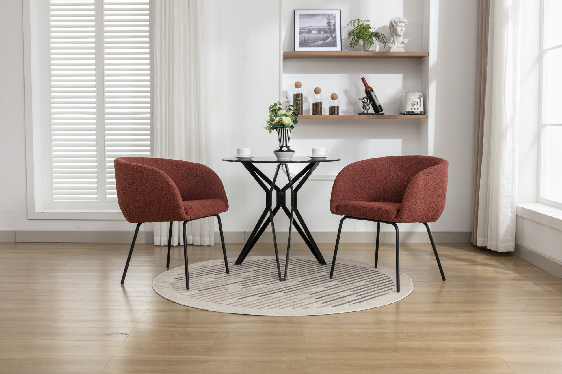 040 Set Of 2 Boucle Fabric Dining Chairs With Black Metal Legs,Wine Red Wood Wine Red Dining Room Foam Wipe Clean Modern Dining Chairs Wing Back Foam Boucle