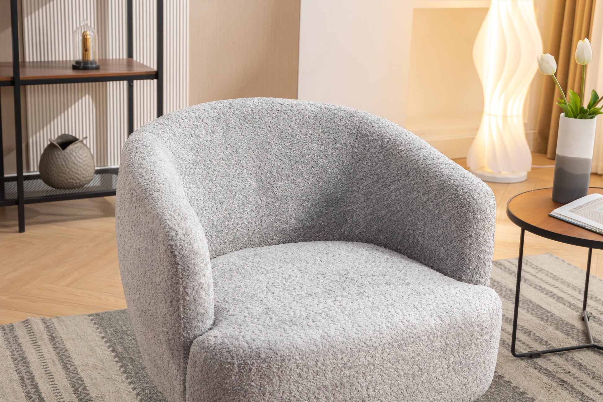 048 Chenille Fabric Accent Swivel Chair With Gold Metal Round Base,Light Gray Light Gray White Primary Living Space Modern Eucalyptus Foam Chenille