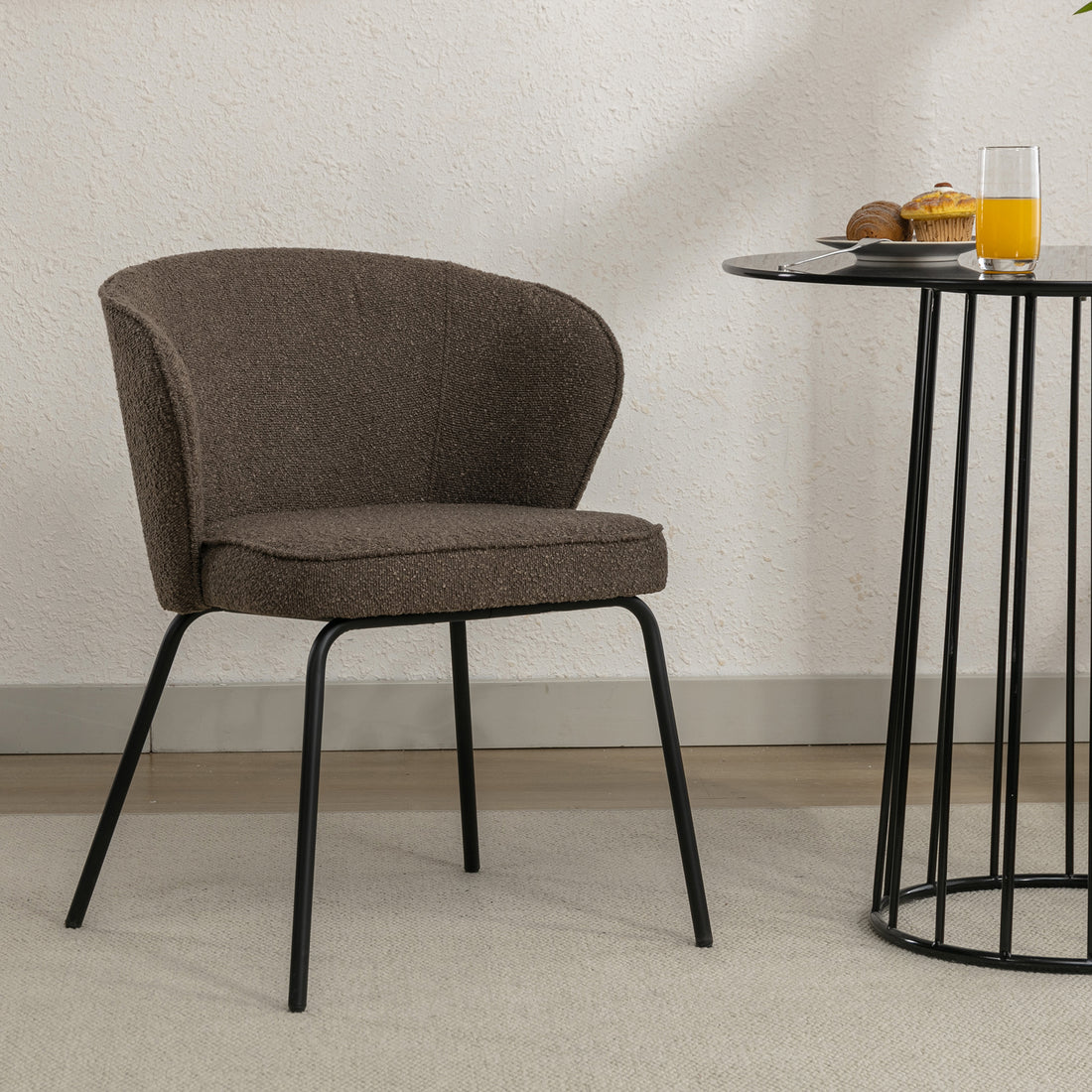 041 Set Of 1 Boucle Fabric Dining Chair With Black Metal Legs,Dark Brown Wood Dark Brown Dining Room Foam Wipe Clean Modern Dining Chairs Wing Back Foam Boucle