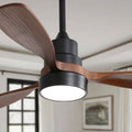 48 Inch Low Profile Ceiling Fan Dc 3 Solid Wood Fan Blade Noiseless Reversible Motor Remote Control With Light Black Metal & Wood