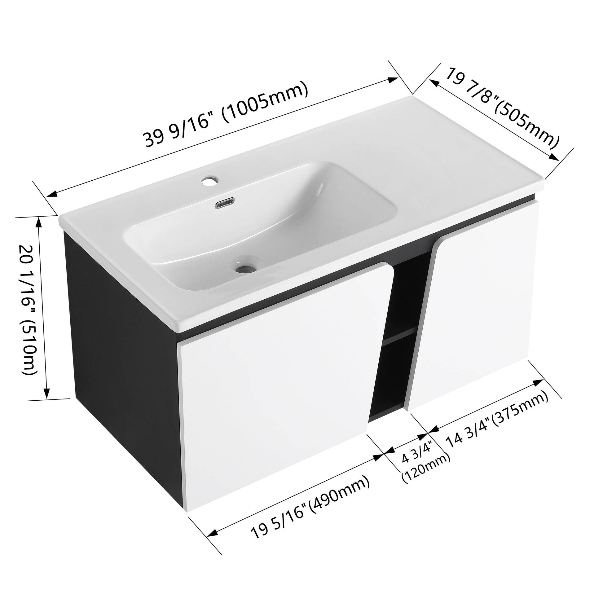 40'' Floating Wall Mounted Bathroom Vanity With Ceramics Sink & Soft Close Cabinet Door White Black Soft Close Doors Bathroom Wall Mounted Modern Plywood Plywood