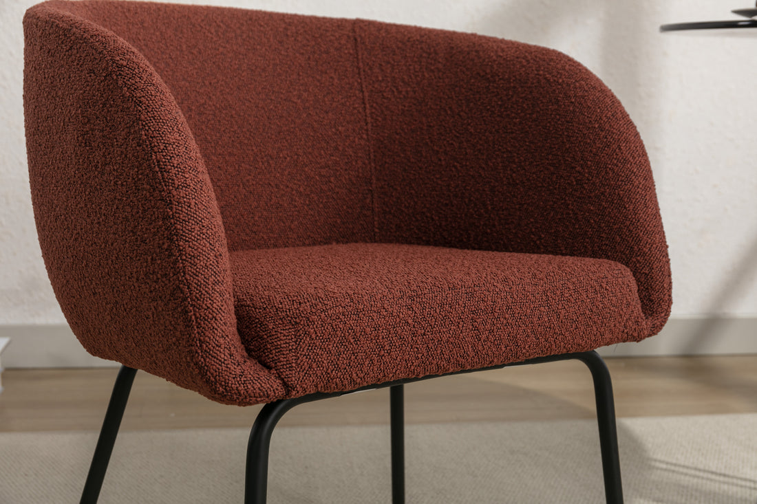 039 Set Of 1 Boucle Fabric Dining Chair With Black Metal Legs,Wine Red Wood Wine Red Dining Room Foam Wipe Clean Modern Dining Chairs Wing Back Foam Boucle