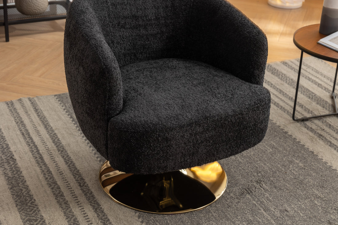 048 Chenille Fabric Accent Swivel Chair With Gold Metal Round Base,Black Black White Primary Living Space Modern Eucalyptus Foam Chenille