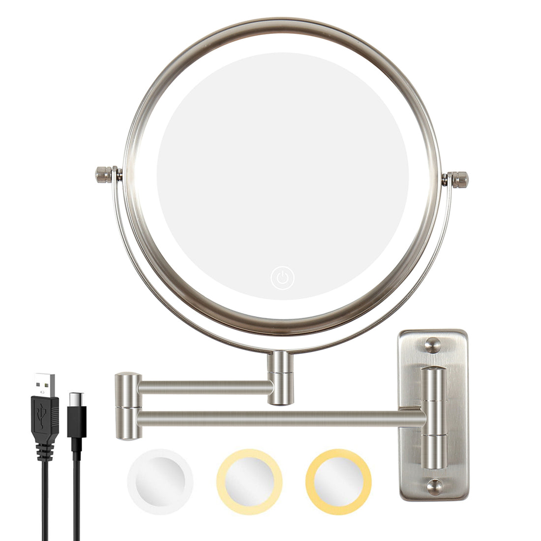 8 Inch Wall Mounted Makeup Mirror, Double Sided 1x 10x brushed nickel-metal